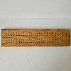 Handmade Oak Wooden Cribbage Board Game With 4 Red Pegs